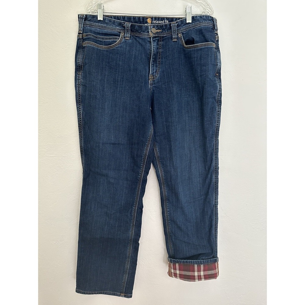 Carhartt Jeans Womens Size 14 Regular Plaid Lined Relaxed Fit Straight Leg Chore